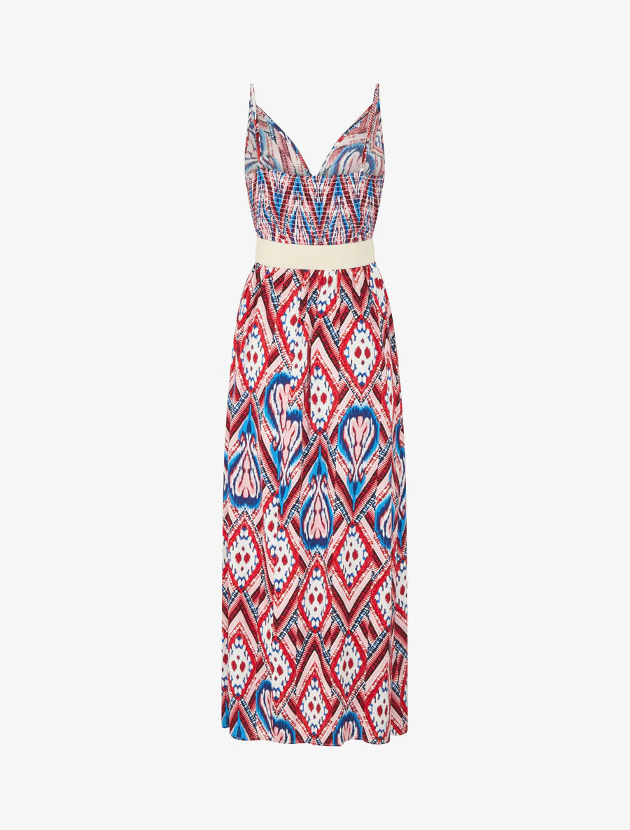 Robe longue à fines bretelles imprimé graphique - Rouge - Image 2