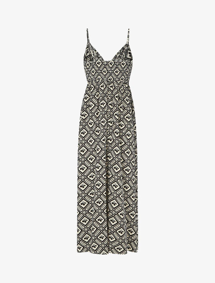 Robe longue à fines bretelles imprimé graphique - Noir - Image 2