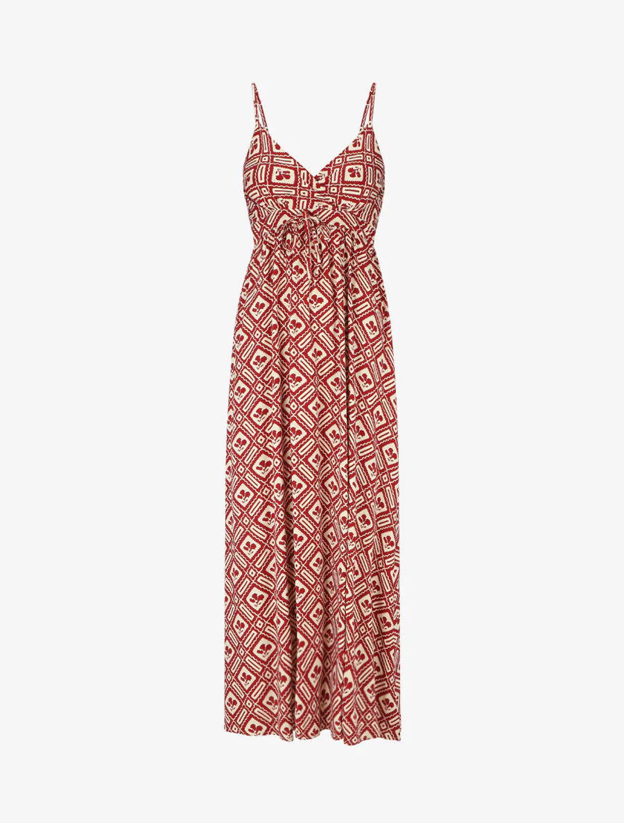 Robe longue à fines bretelles imprimé graphique - Rouge