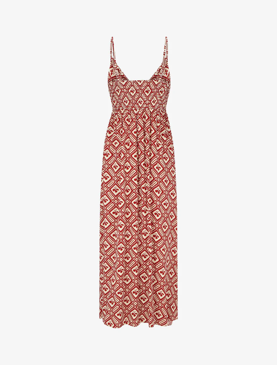 Robe longue à fines bretelles imprimé graphique - Rouge - Image 2