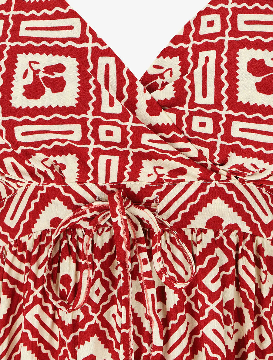 Robe longue à fines bretelles imprimé graphique - Rouge - Image 3