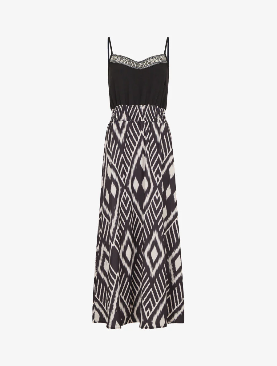 Robe longue à fines bretelles imprimé graphique - Noir