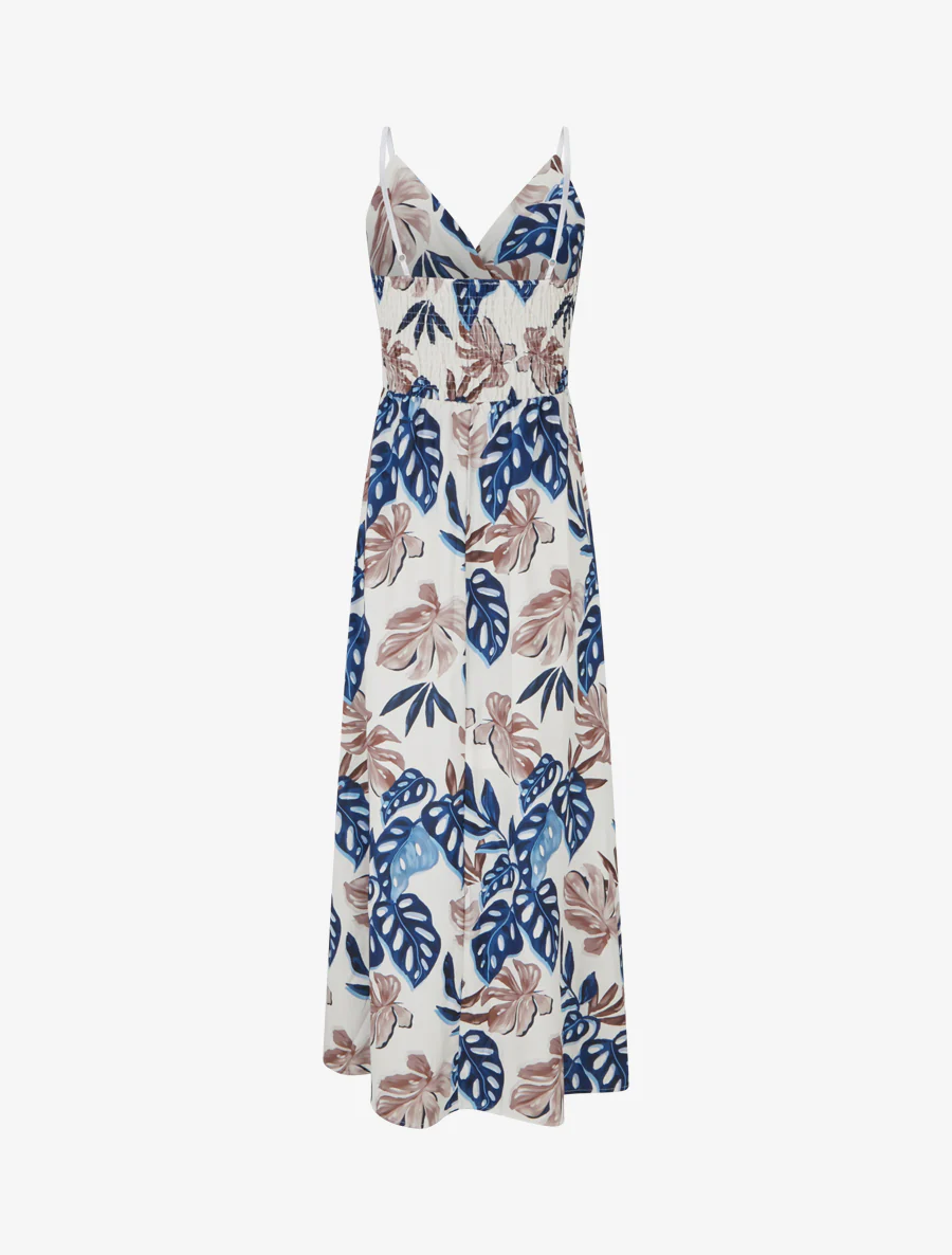 Robe longue à fines bretelles imprimé tropical - Marine - Image 2