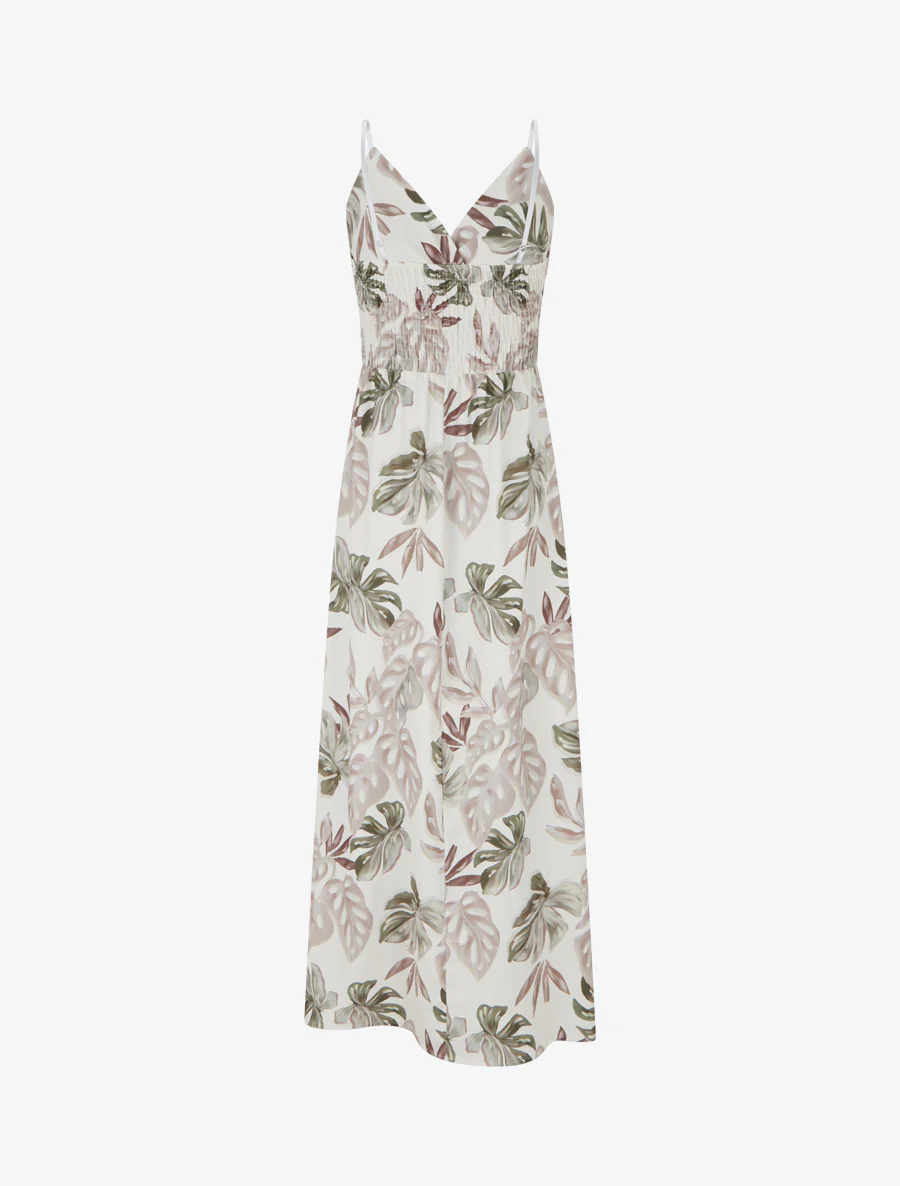 Robe longue à fines bretelles imprimé tropical - Beige - Image 2