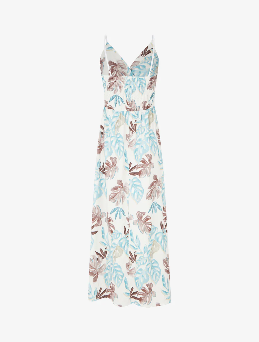 Robe longue à fines bretelles imprimé tropical - Bleu clair - Image 2