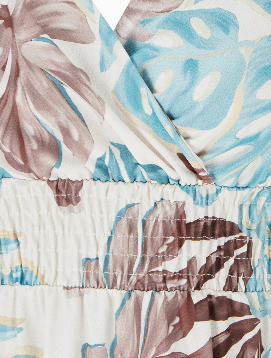 Robe longue à fines bretelles imprimé tropical - Bleu clair - Image 3