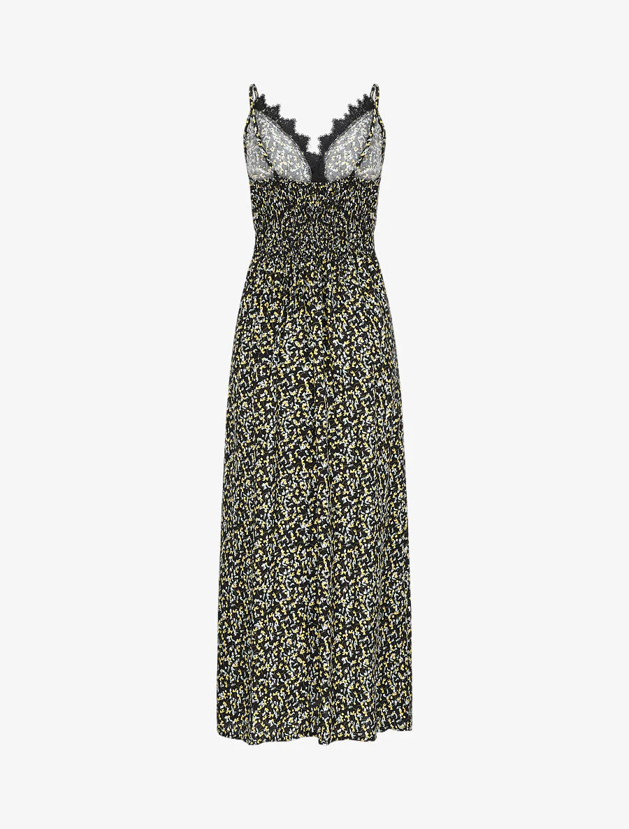 Robe longue à fleurs graphiques et à fines broderies - Noir - Image 2
