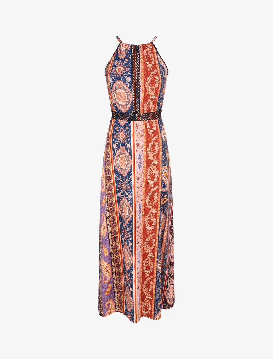 Robe longue à imprimé cachemire - Marine