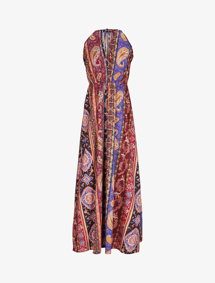 Robe longue à imprimé cachemire - Bordeaux - Image 3