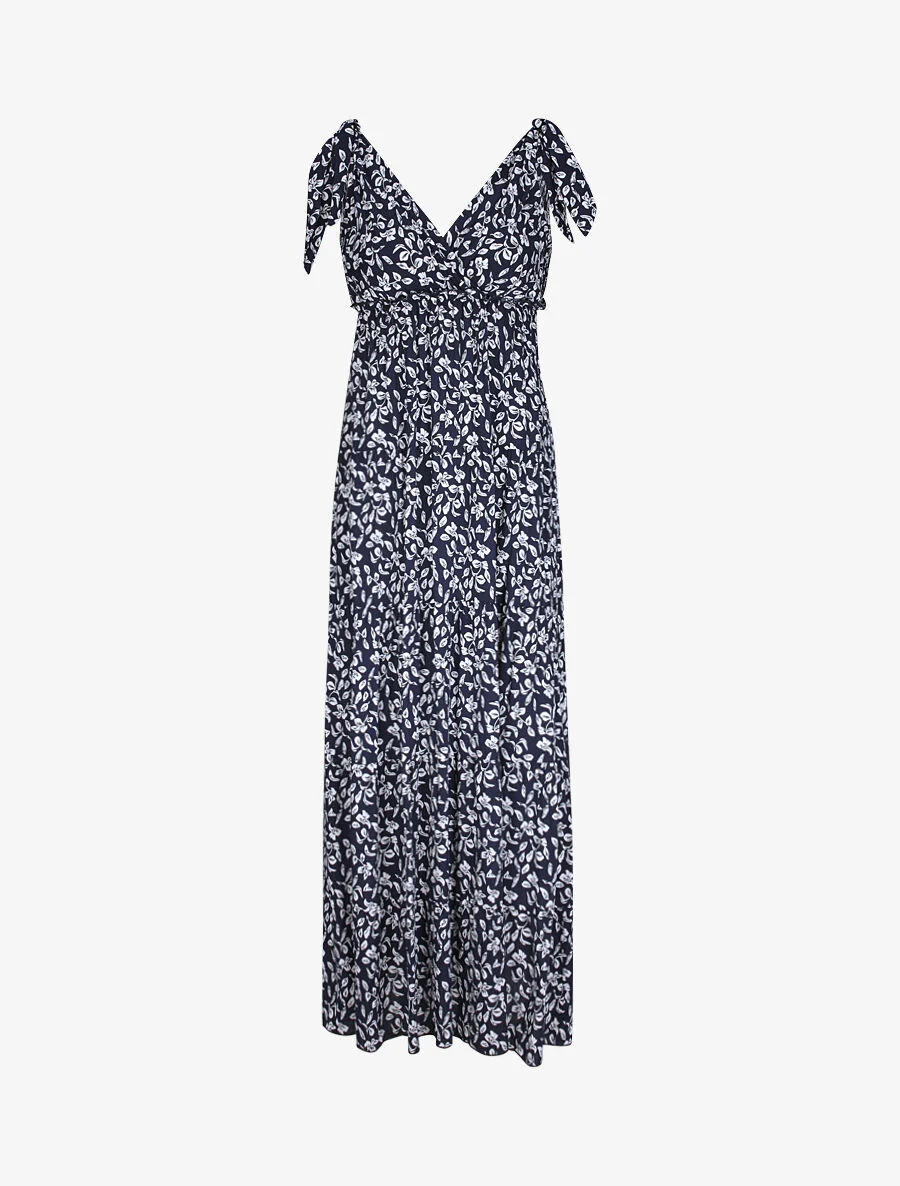 Robe longue à imprimé feuillage - Marine - Image 2