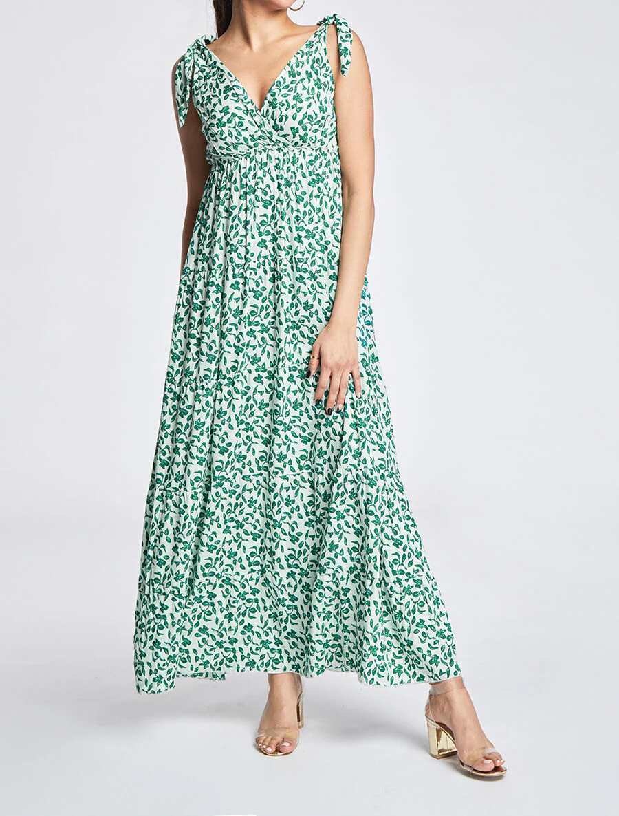 Robe longue à imprimé feuillage - Vert - Image 4