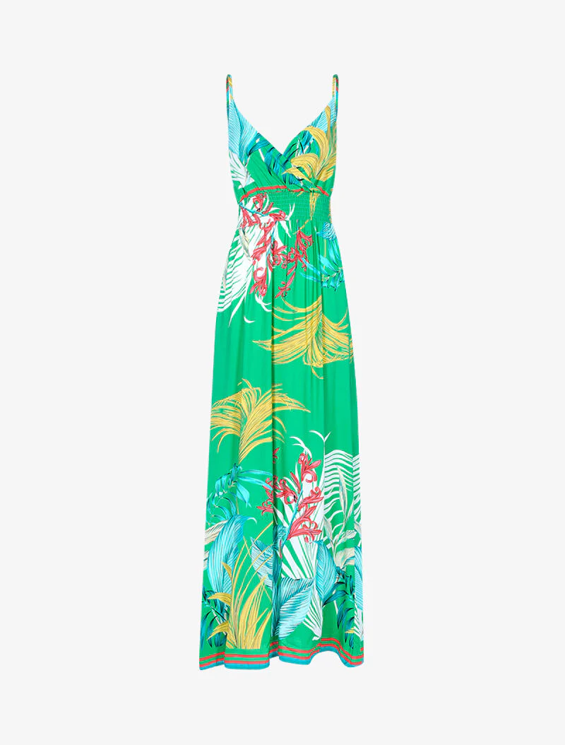 Robe longue à imprimé feuillages - vert