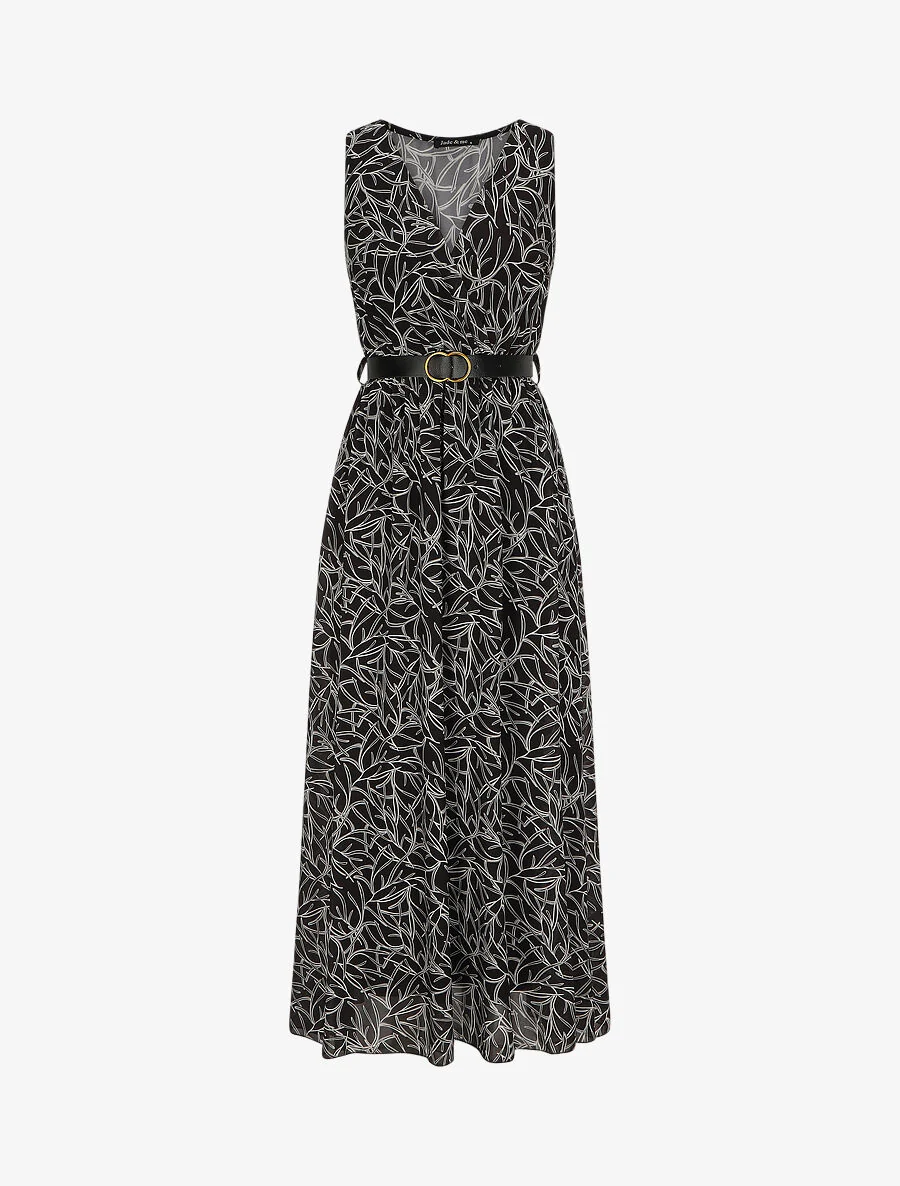 Robe longue à imprimé feuillages - Noir - Image 2