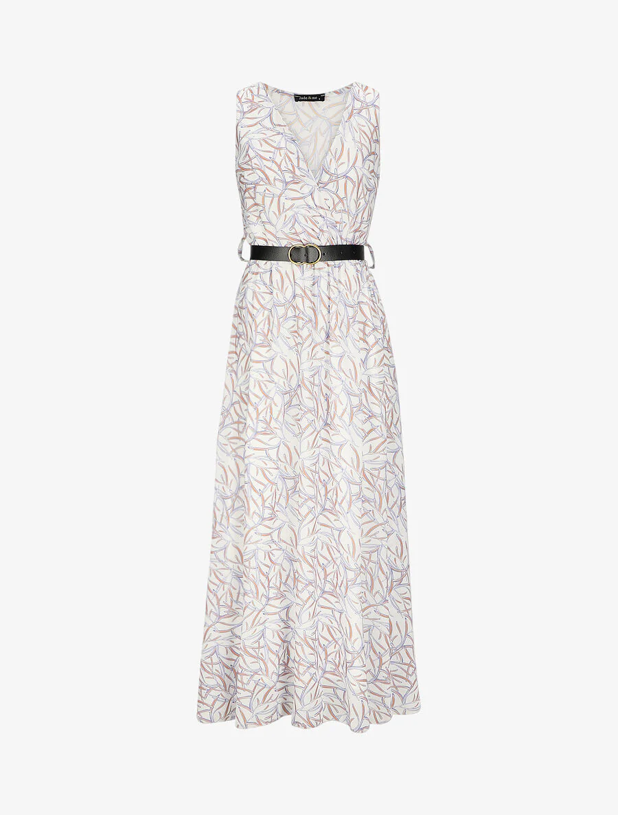 Robe longue à imprimé feuillages - Blanc