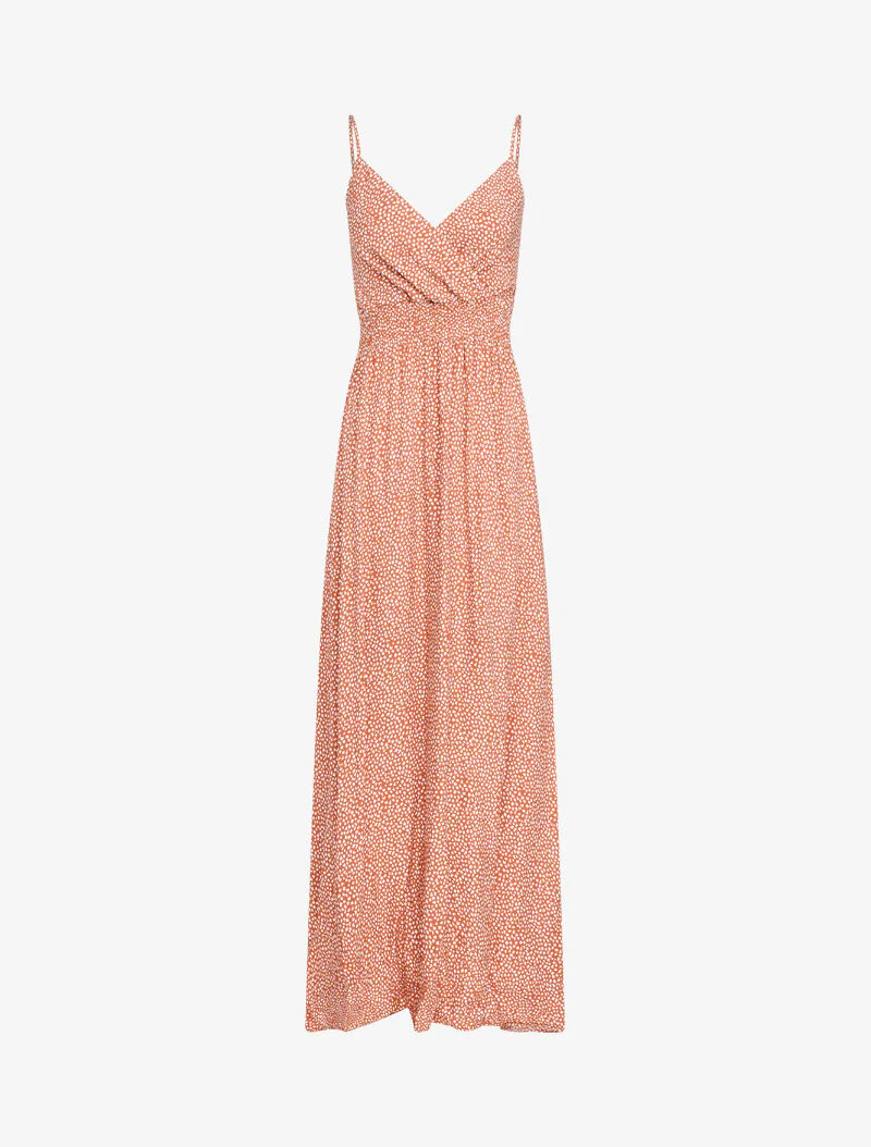 Robe longue à imprimé feuilles - ocre