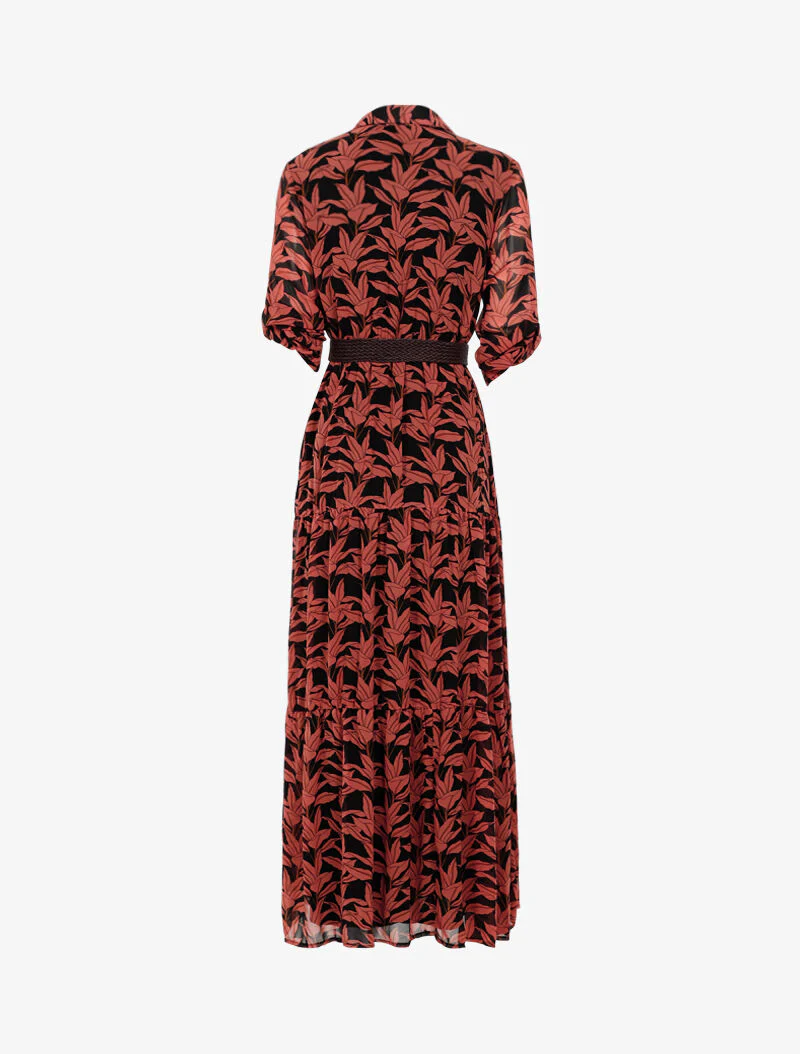 Robe longue à imprimé feuilles - noir - Image 2