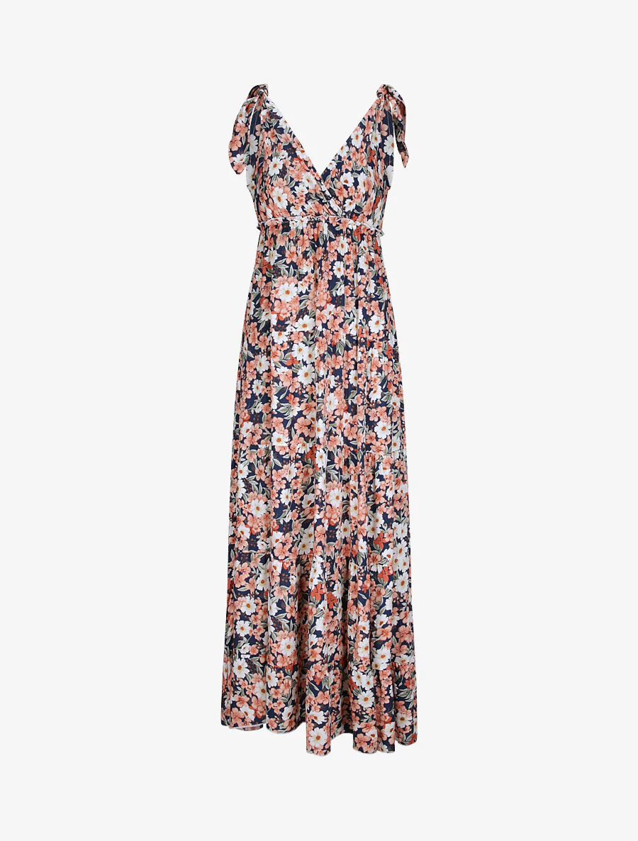 Robe longue à imprimé fleuri - Marine