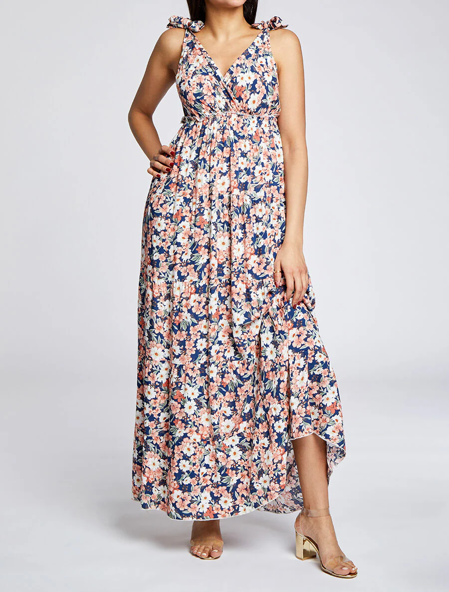 Robe longue à imprimé fleuri - Marine - Image 4
