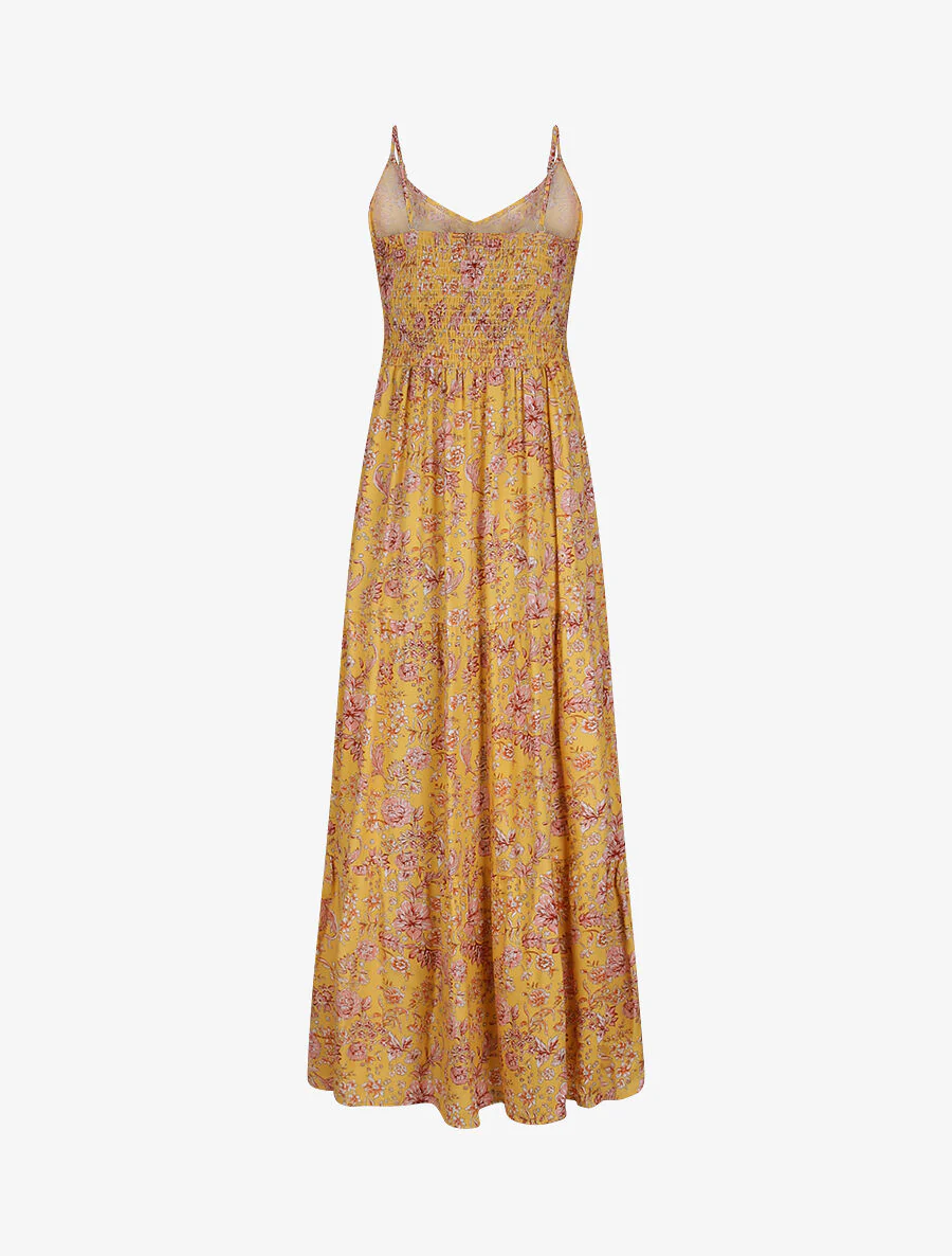Robe longue à imprimé fleuri - Moutarde - Image 2