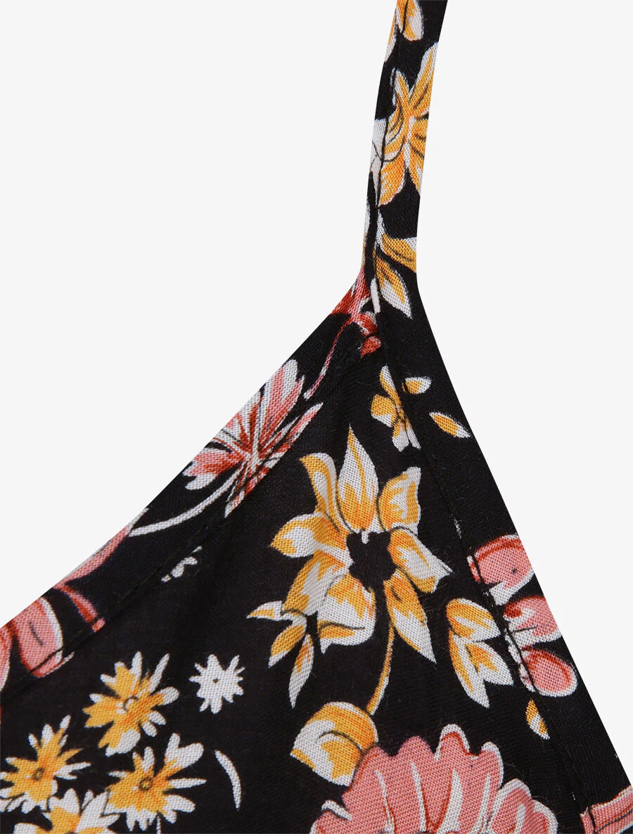Robe longue à imprimé fleuri - Noir - Image 3