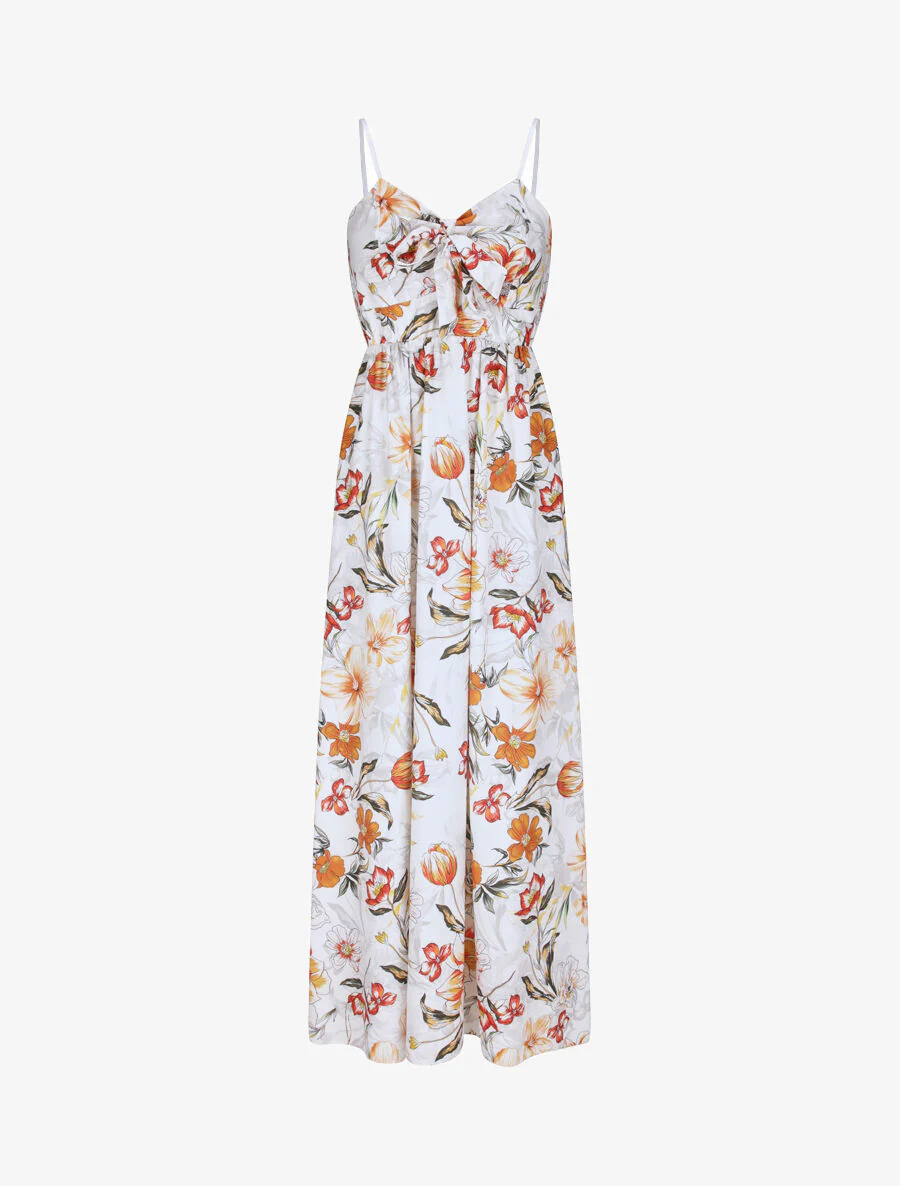 Robe longue à imprimé fleurs d'été - Blanc