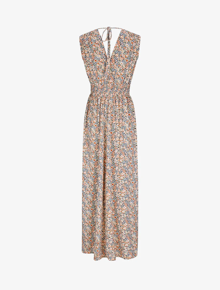 Robe longue à imprimé fleurs du printemps - Orange - Image 2