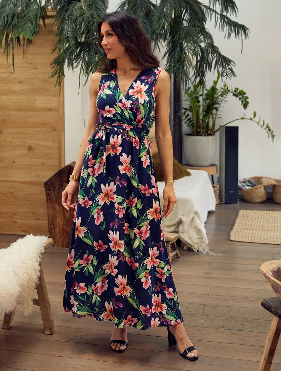 Robe longue à imprimé fleurs - Marine - Image 4