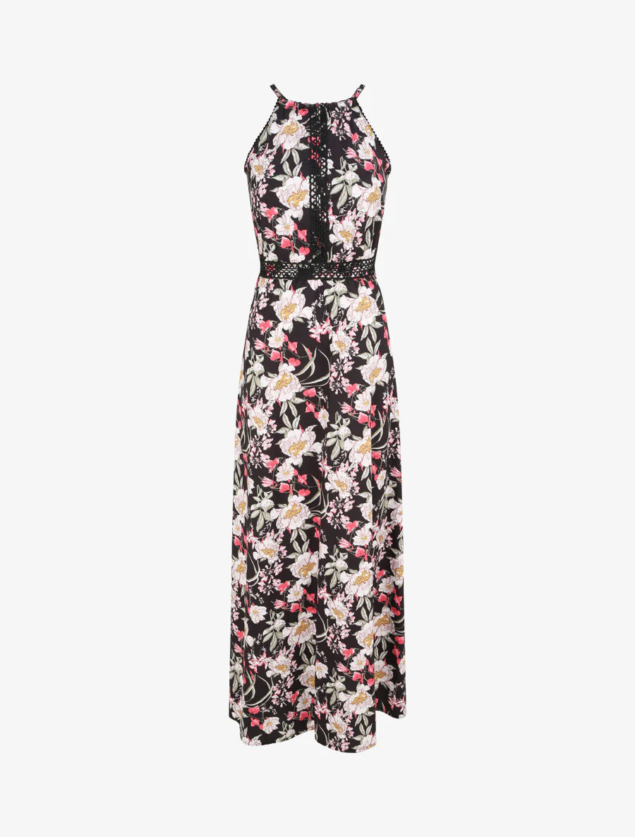 Robe longue à imprimé fleurs - Noir