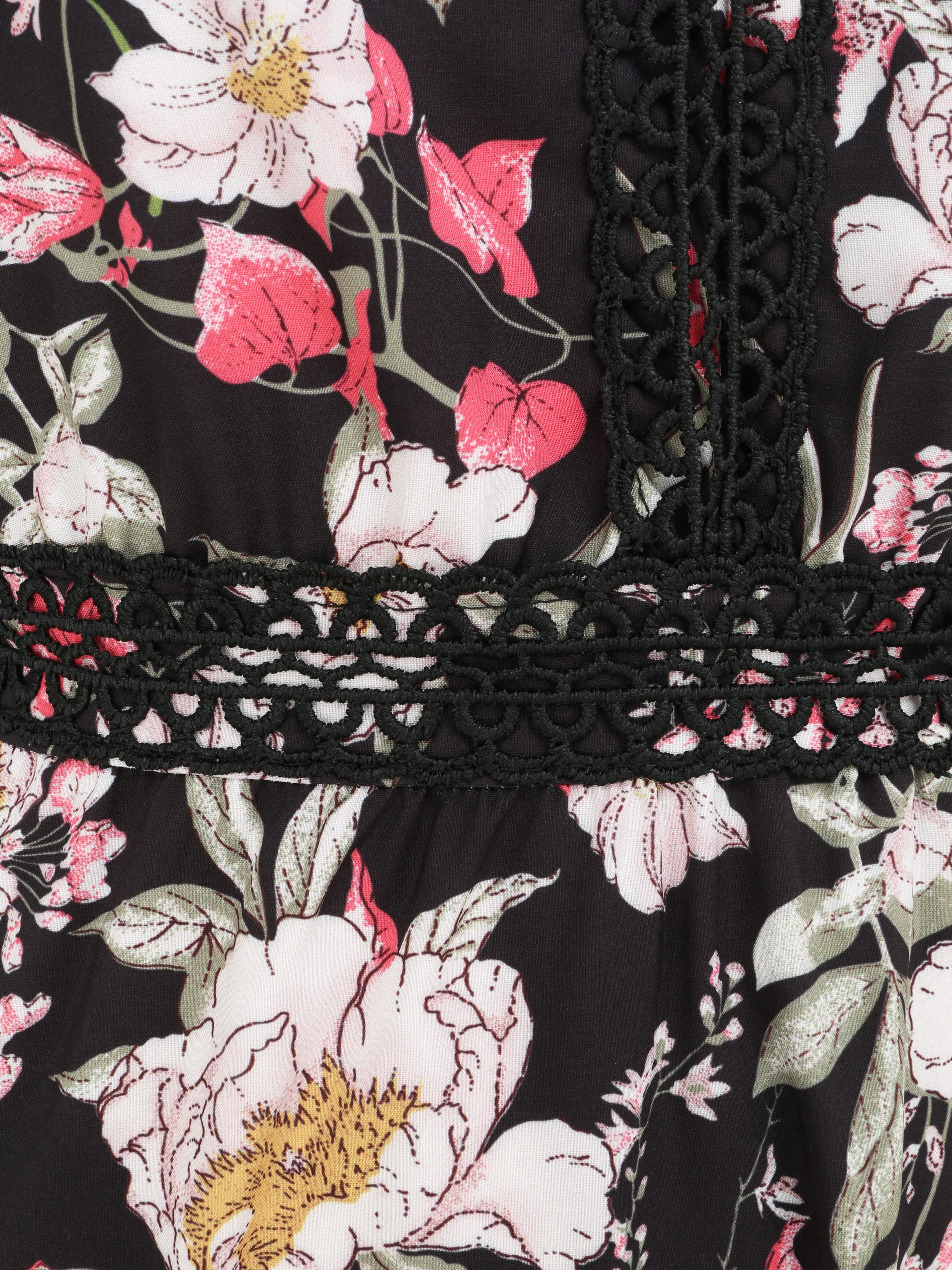 Robe longue à imprimé fleurs - Noir - Image 3