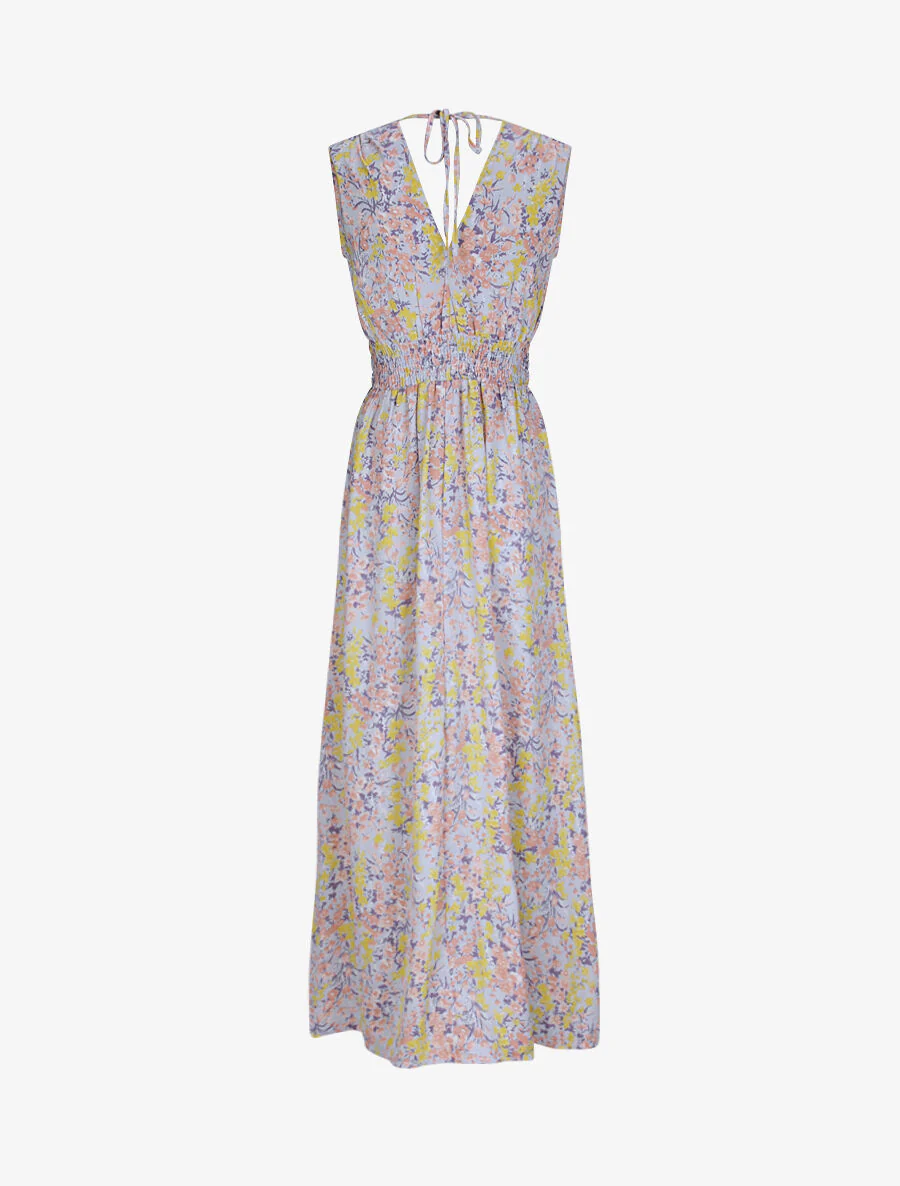 Robe longue à imprimé fleurs printanières - Bleu ciel - Image 2
