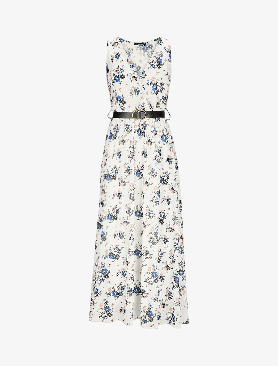 Robe longue à imprimé fleurs printanières - Blanc