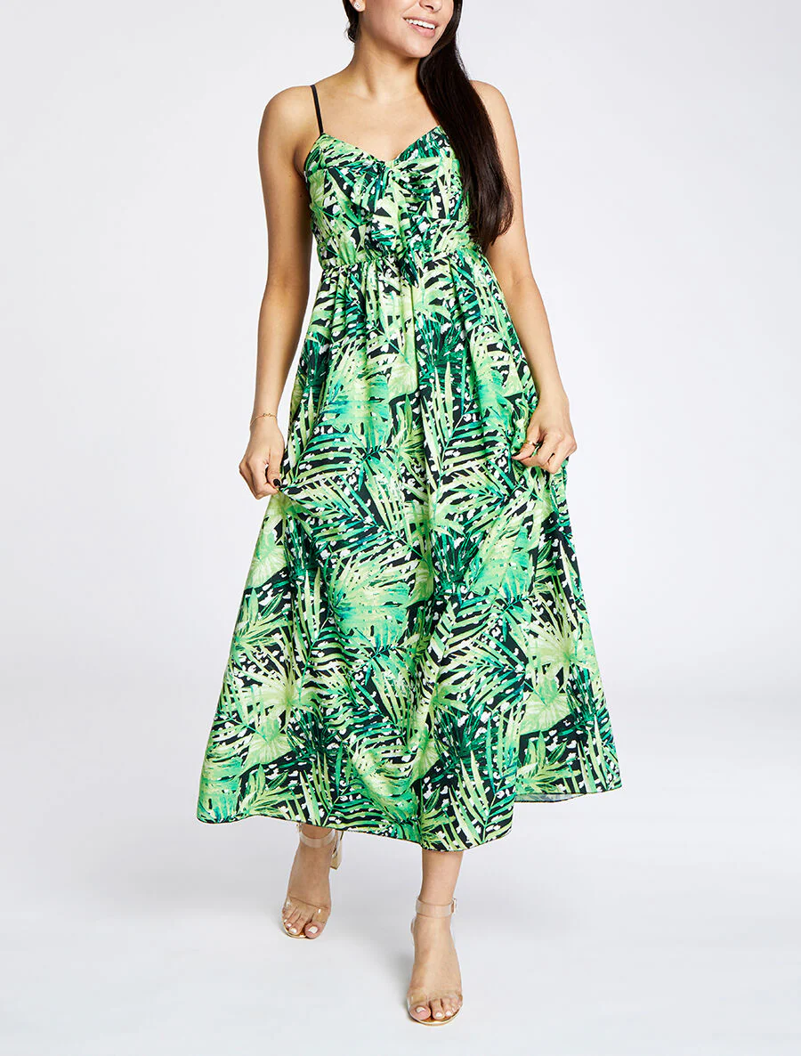 Robe longue à imprimé fleurs tropicales - Noir - Image 4