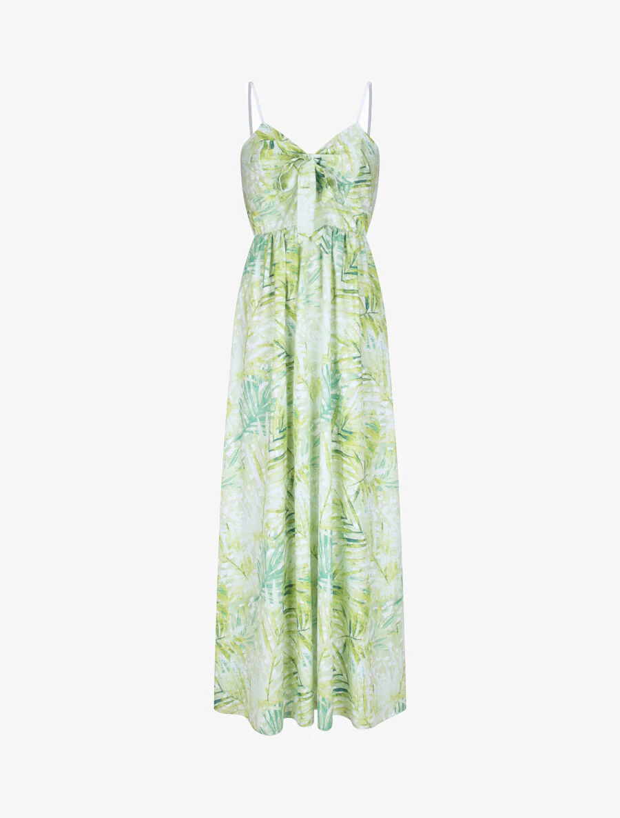 Robe longue à imprimé fleurs tropicales - Vert d'eau