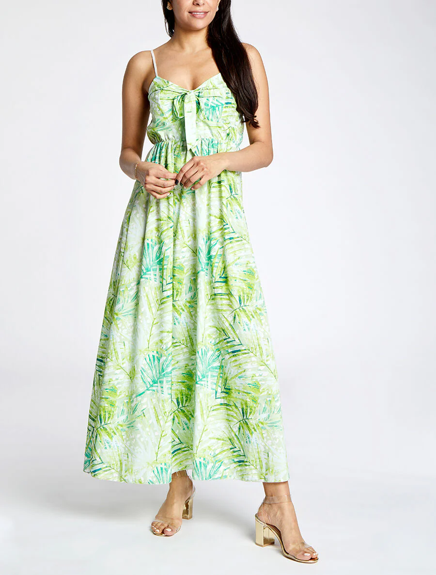 Robe longue à imprimé fleurs tropicales - Vert d'eau - Image 4