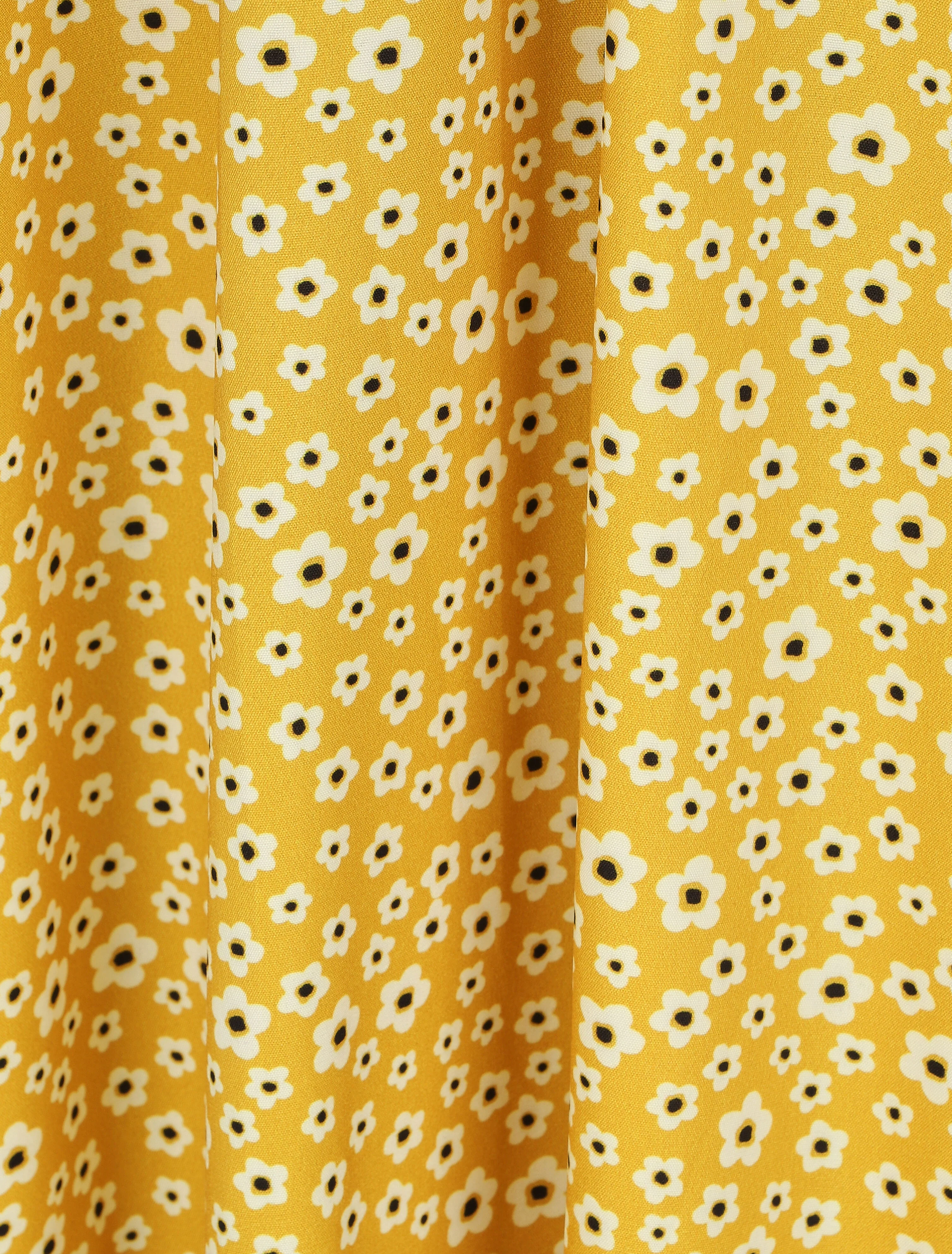 Robe longue à imprimé floral et bord volanté - Jaune moutarde - Image 3