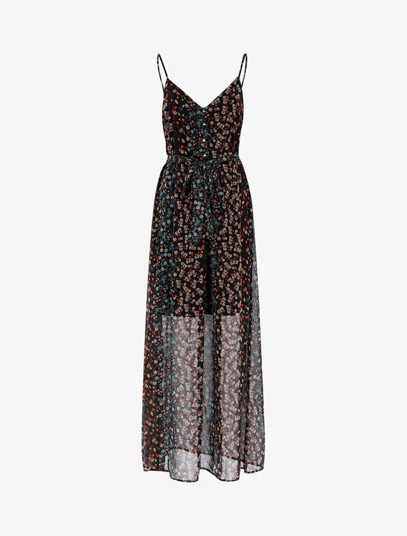 Robe longue à imprimé floral - noir