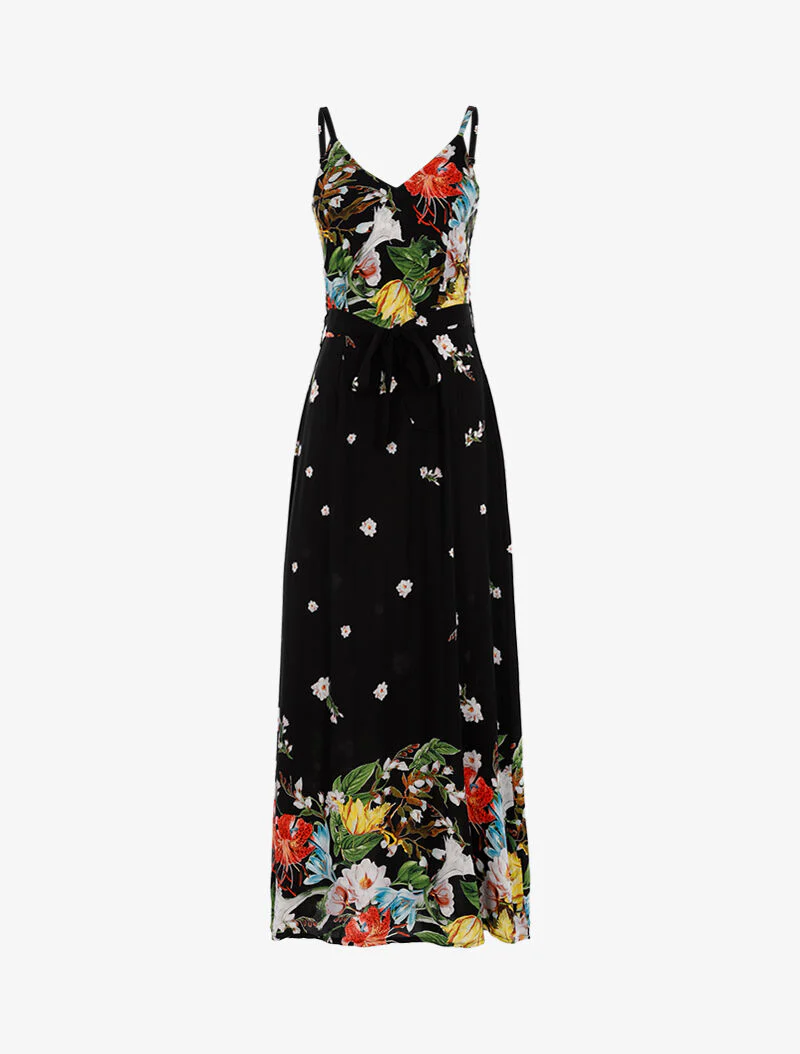 Robe longue à imprimé floral - noir