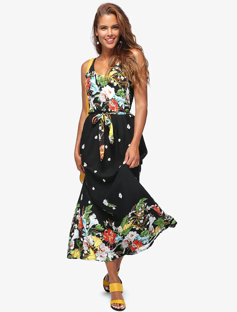 Robe longue à imprimé floral - noir - Image 3