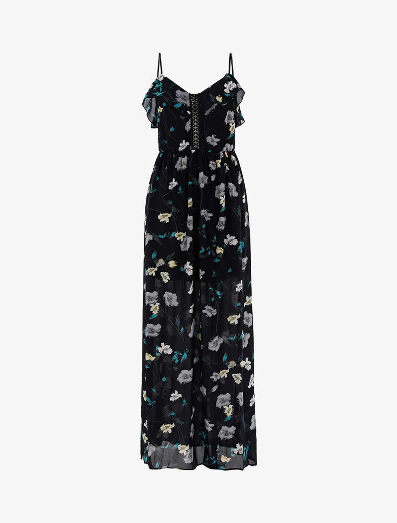 Robe longue à imprimé floral - marine