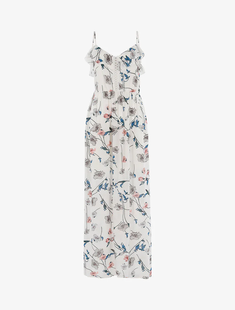 Robe longue à imprimé floral - ecru