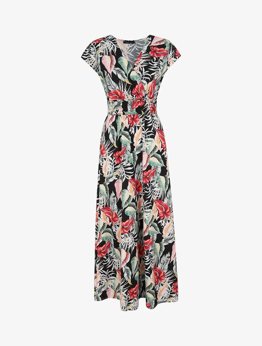 Robe longue à imprimé floral - Noir