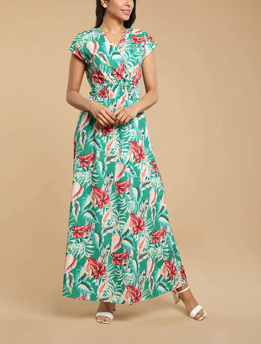 Robe longue à imprimé floral - Vert - Image 4