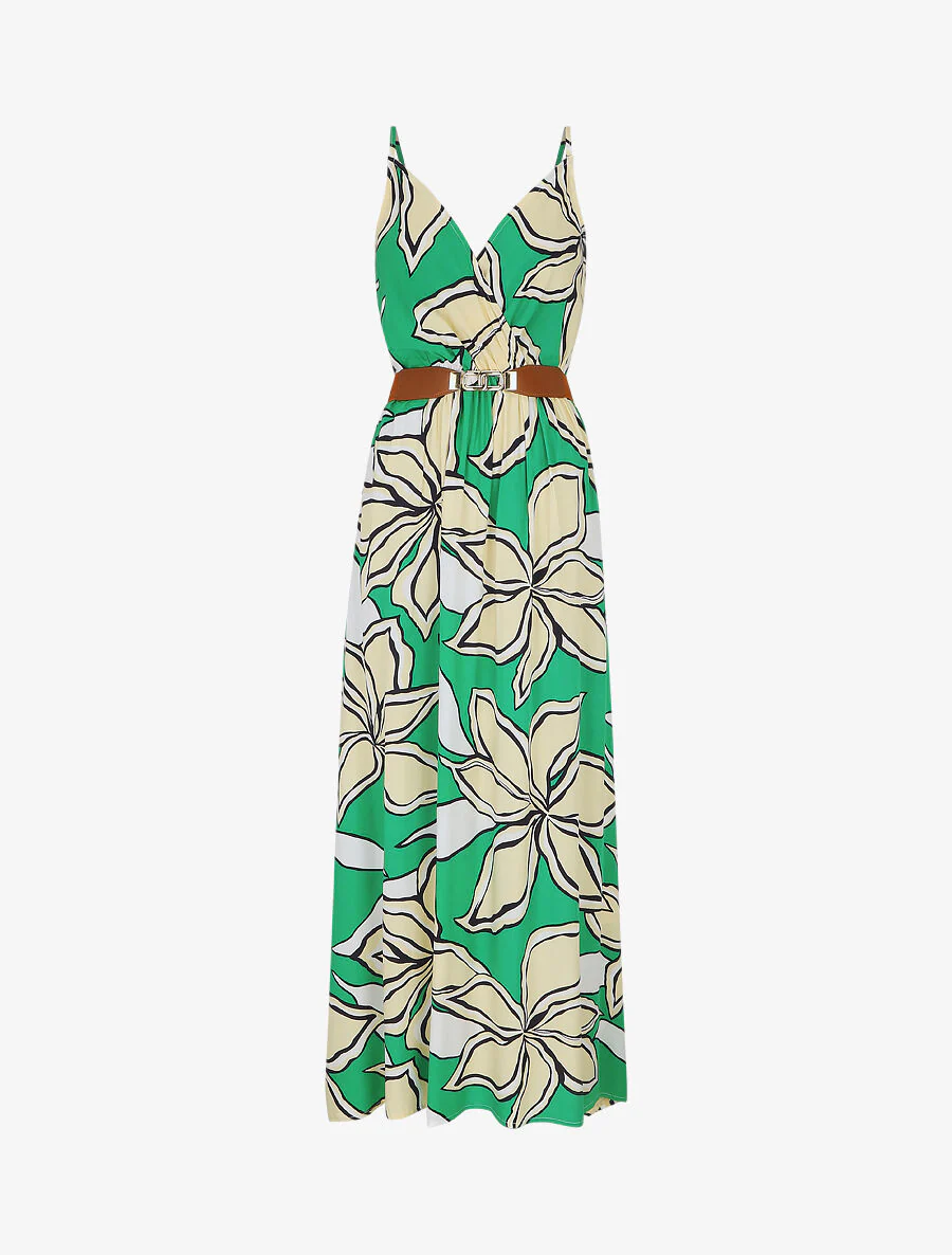 Robe longue à imprimé grandes fleurs - Vert