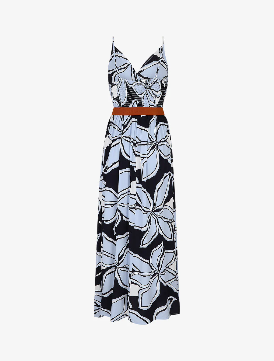 Robe longue à imprimé grandes fleurs - Marine - Image 2
