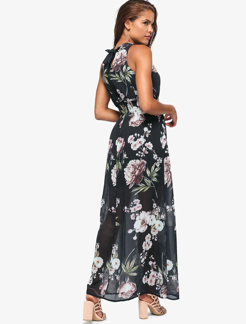 Robe longue à imprimé grosses fleurs - noir - Image 2