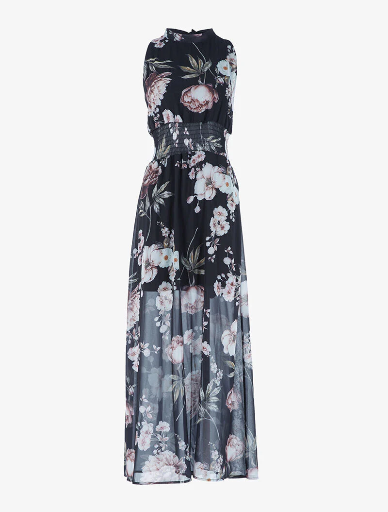 Robe longue à imprimé grosses fleurs - noir - Image 4