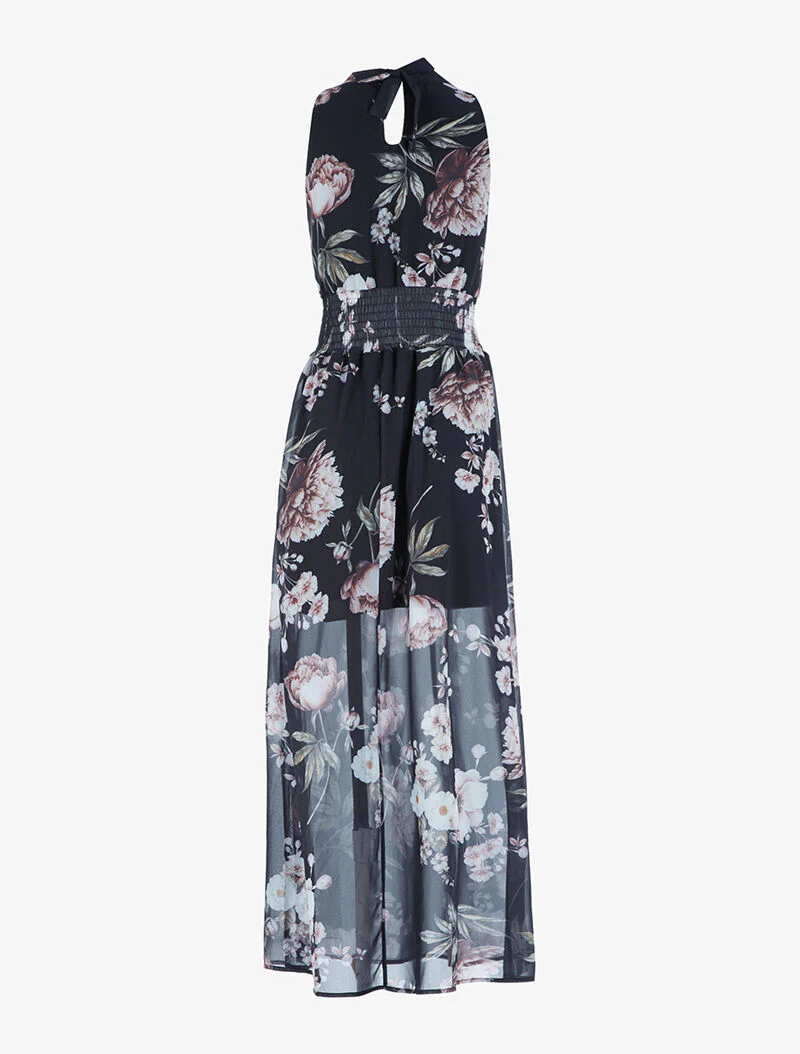 Robe longue à imprimé grosses fleurs - noir - Image 5