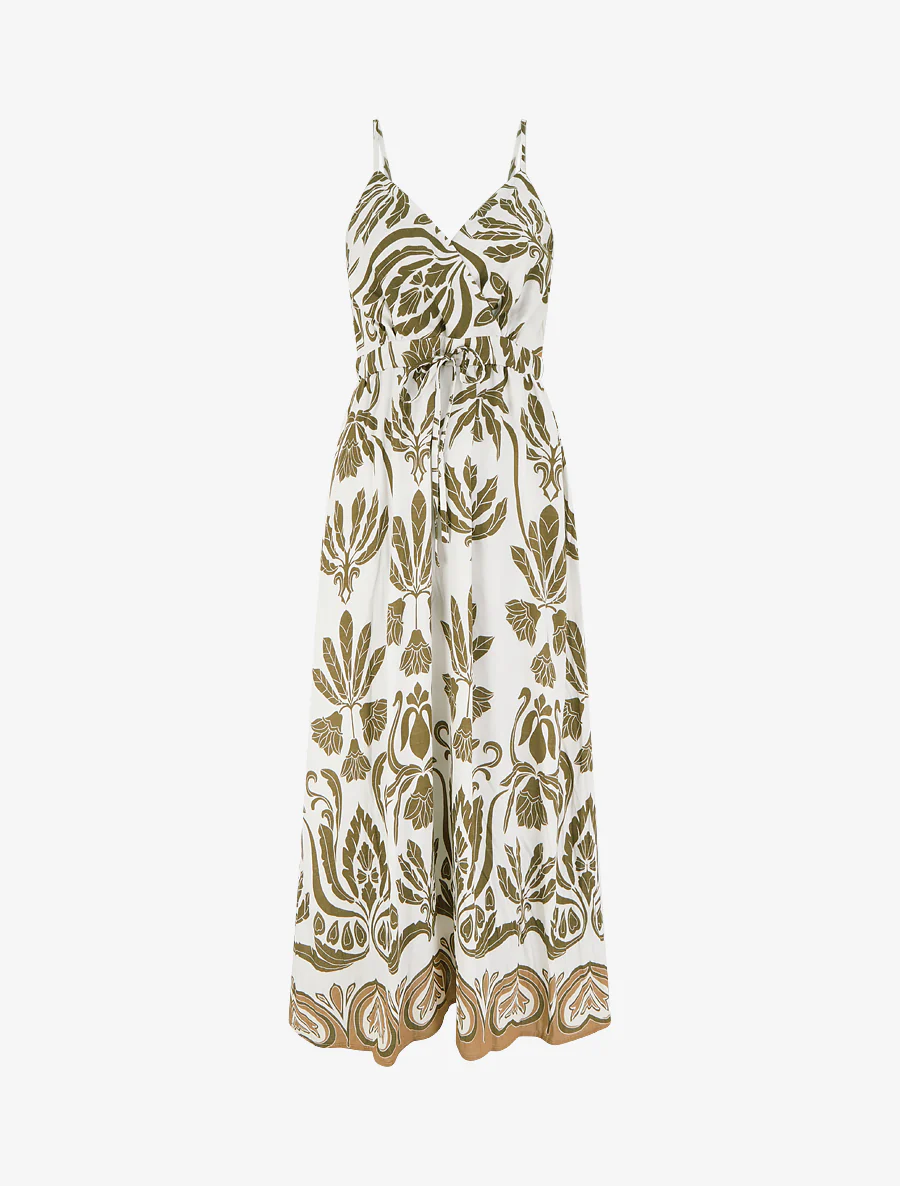 Robe longue à imprimé ikat - Kaki