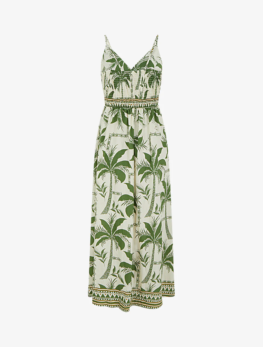 Robe longue à imprimé palmiers - Kaki - Image 2