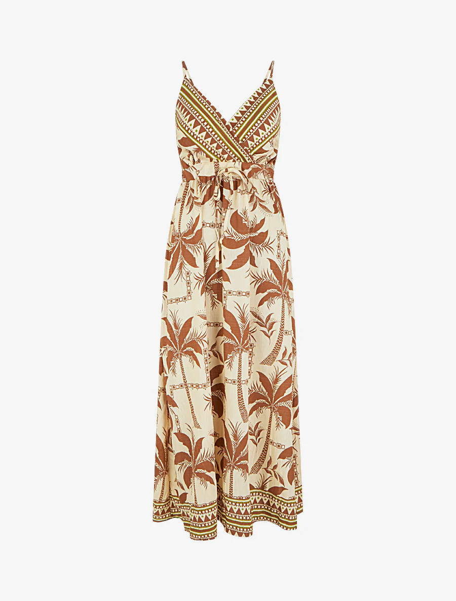 Robe longue à imprimé palmiers - Marron